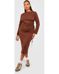 Boohoo - Plus Cotton Ruched Tie Side Midaxi T-shirt Dress - Lyst