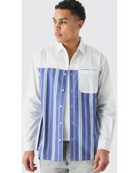 BoohooMAN - Oversized Long Sleeve Poplin Panel Stripe Shirt - Lyst