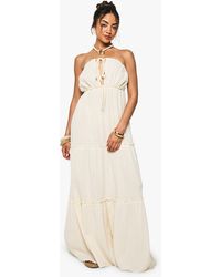 Boohoo - Crinkle Cotton Strappy Tiered Maxi Dress - Lyst