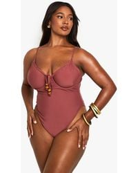 Boohoo - Plus Beaded Tie Front Bathing Suit - Lyst