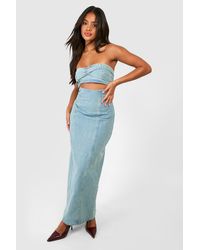 Boohoo - Cut Out Denim Bandeau Maxi Dress - Lyst