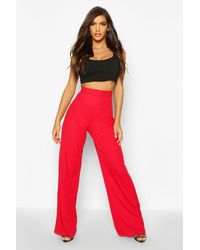 Boohoo Pantalon Coupe Large Côtelé Taille Haute - Rouge