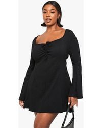 Boohoo - Plus Textured Ruched Bust Skater Dress - Lyst