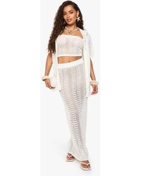 Boohoo - Crochet Oversized Shirt, Bandeau Top And Maxi Skirt Set - Lyst