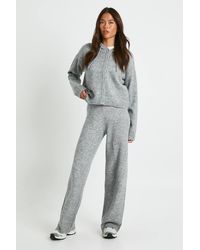 Boohoo - Knitted Oversized Button Through Hoody And Wide Leg Trouser - Lyst