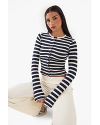 DSGN Studio - Stripe Button Detail Long Sleeve Top - Lyst