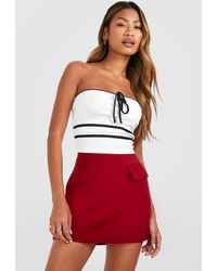 Boohoo - Lace Trim Ribbed Contrast Bow Detail Bandeau - Lyst