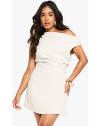 Boohoo - Petite Linen Look Drape Twist Strap Mini Dress - Lyst