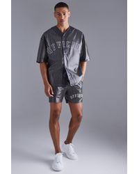 BoohooMAN - Short Sleeve Oversized Pu Baseball Shirt & Short Set - Lyst