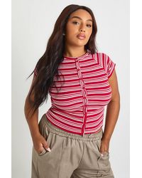 Boohoo - Plus Button Down Stripe Cap Sleeve Top - Lyst