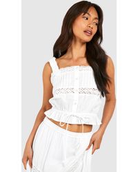 Boohoo - Cotton Lace Detail Strappy Crop Top - Lyst