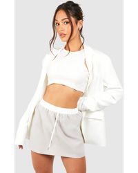 Boohoo - Petite Contrast Waistband Drawcord Mini Skirt - Lyst