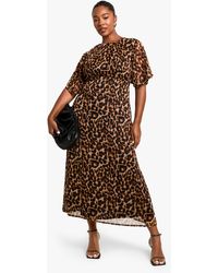 Boohoo - Plus Leopard Chiffon Midaxi Dress - Lyst