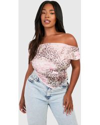 Boohoo - Plus Faded Leopard Mesh Cowl Front And Back Top - Lyst