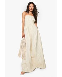 Boohoo - Tall Linen Look Stripe Shirred Maxi Dress - Lyst