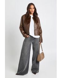 Boohoo - Collared Button Up Pu Jacket - Lyst