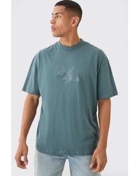 BoohooMAN - Oversized Extended Neck Chain Stitch Embroidered Man T-shirt - Lyst