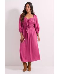 Dorothy Perkins - Petite Shirred Bodice Tie Detail Sweetheart Midi Dress - Lyst