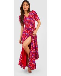 Boohoo - Floral Print Wrap Maxi Dress - Lyst
