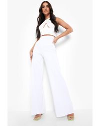 White crepe wide leg pants Clearance