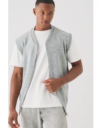 BoohooMAN - Sleeveless Brushed Knitted Zip Through Bomber - Lyst