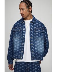 BoohooMAN - Oversized Boxy Monogram Washed Jean Jacket - Lyst