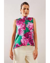 Wallis - Satin Sleeveless Tie Neck Top - Lyst