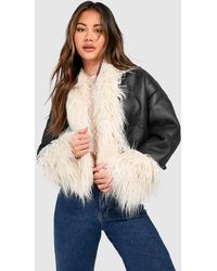 Boohoo - Faux Fur Trim Leather Jacket - Lyst