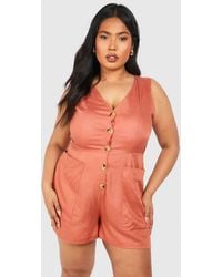 Boohoo - Plus Woven Tailored Button Down Playsuit - Lyst