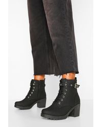 Boohoo - Wide Width Buckle Lace Up Chunky Combat Boots - Lyst