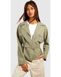 Boohoo - Tall Crop Belted Utility Trench Coat - Lyst