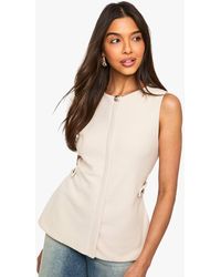 Boohoo - Textured Button Cinched Waist Sleeveless Waistcoat - Lyst