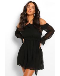 formal tie wrap frill detail skater dress