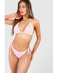 Boohoo - Premium Crinkle Tie Triangle Bikini Top - Lyst