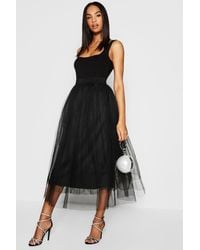 Boohoo Tall Boutique Tulle Mesh Midi Skirt - Black