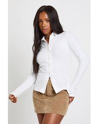 Boohoo - Button Through Ruched Detailing Long Sleeve Shirt - Lyst