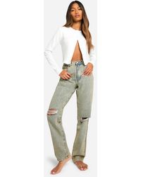 Boohoo - Vaqueros Básicos De Tiro Alto Y Pernera Recta Con Rodilla Rota - Lyst