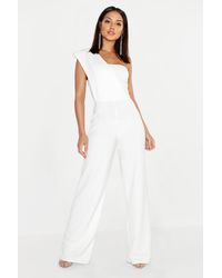 Boohoo One Shoulder Drape Jumpsuit - White