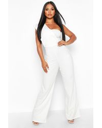 Boohoo One Shoulder Drape Jumpsuit - White