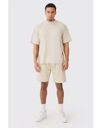 BoohooMAN - Man Oversized Extended Neck T-shirt And Relaxed Short Set - Lyst
