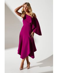 Coast - Petite One Shoulder Ruffle Crepe Midi Wedding Guest Dress - Lyst