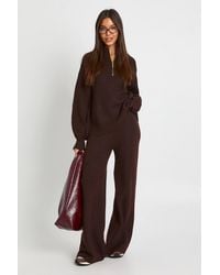 Boohoo - Super Soft Zip Neck Oversized Sweater And Wide Leg Trouser Co-Ord - Lyst