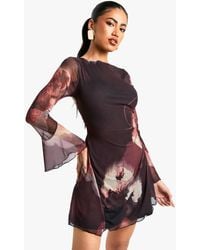 Boohoo - Floral Mesh A Line Mini Dress - Lyst