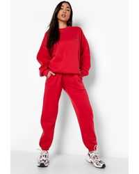 Boohoo Official Text Sweater Tracksuit - Red