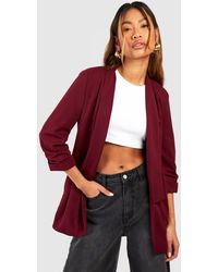 Boohoo - Jersey Crepe Ruched Sleeve Plunge Lapel Blazer - Lyst