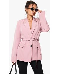 Boohoo - Contrast Button Detail Belted Blazer - Lyst