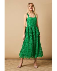 Oasis - Cross Strap Tiered Lace Midi Dress - Lyst