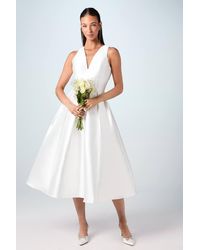 Coast - Plunge Neck Bow Waist Midi Wedding Dress With Pockets - Lyst