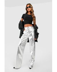 Boohoo - High Waisted Metallic Full Length Pants - Lyst