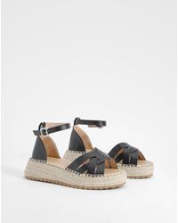 Boohoo - Wide Fit Low Woven Flatform Sandals - Lyst
